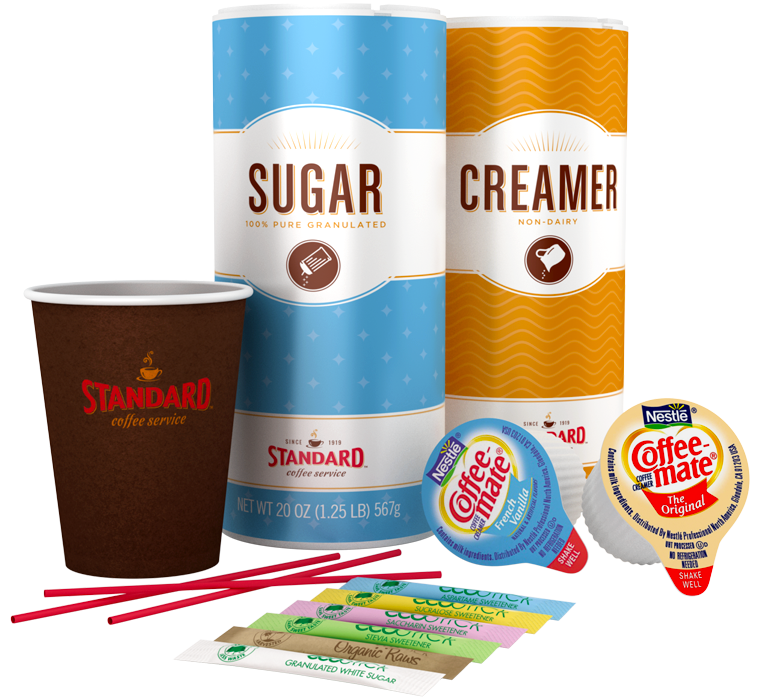 Coffee creamers, sweeteners, stir sticks and more breakroom supplies available for delivery in select cities throughout Southern California, Nevada, Texas, Arizona, Oklahoma, Utah and Louisiana